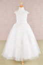Sequin Embroidery Long Back Hem Mesh A-Line Kids Dress