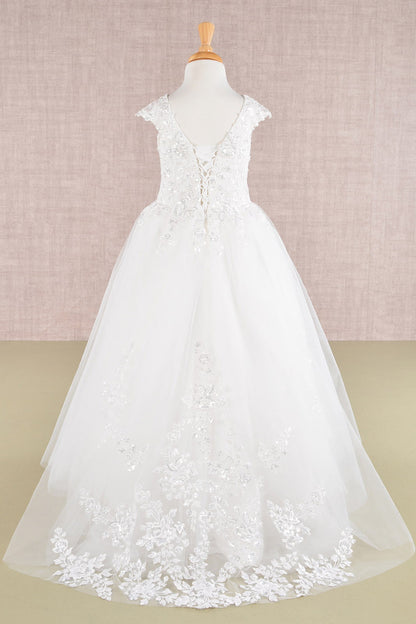 Sequin Embroidery Long Back Hem Mesh A-Line Kids Dress