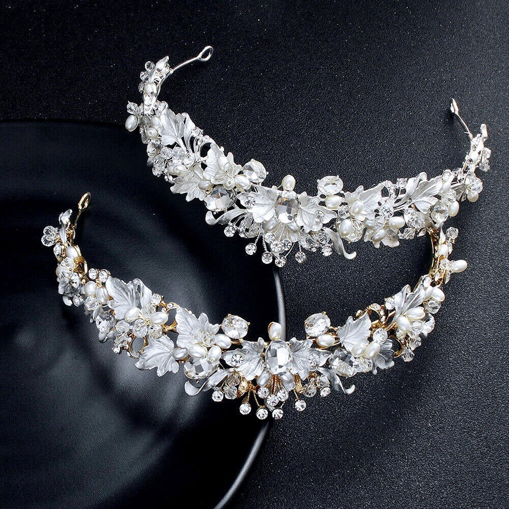 Giada - Pearl and Crystal Bridal Tiara - Available in Yellow Gold and Silver
