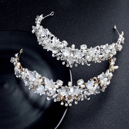 Giada - Pearl and Crystal Bridal Tiara - Available in Yellow Gold and Silver