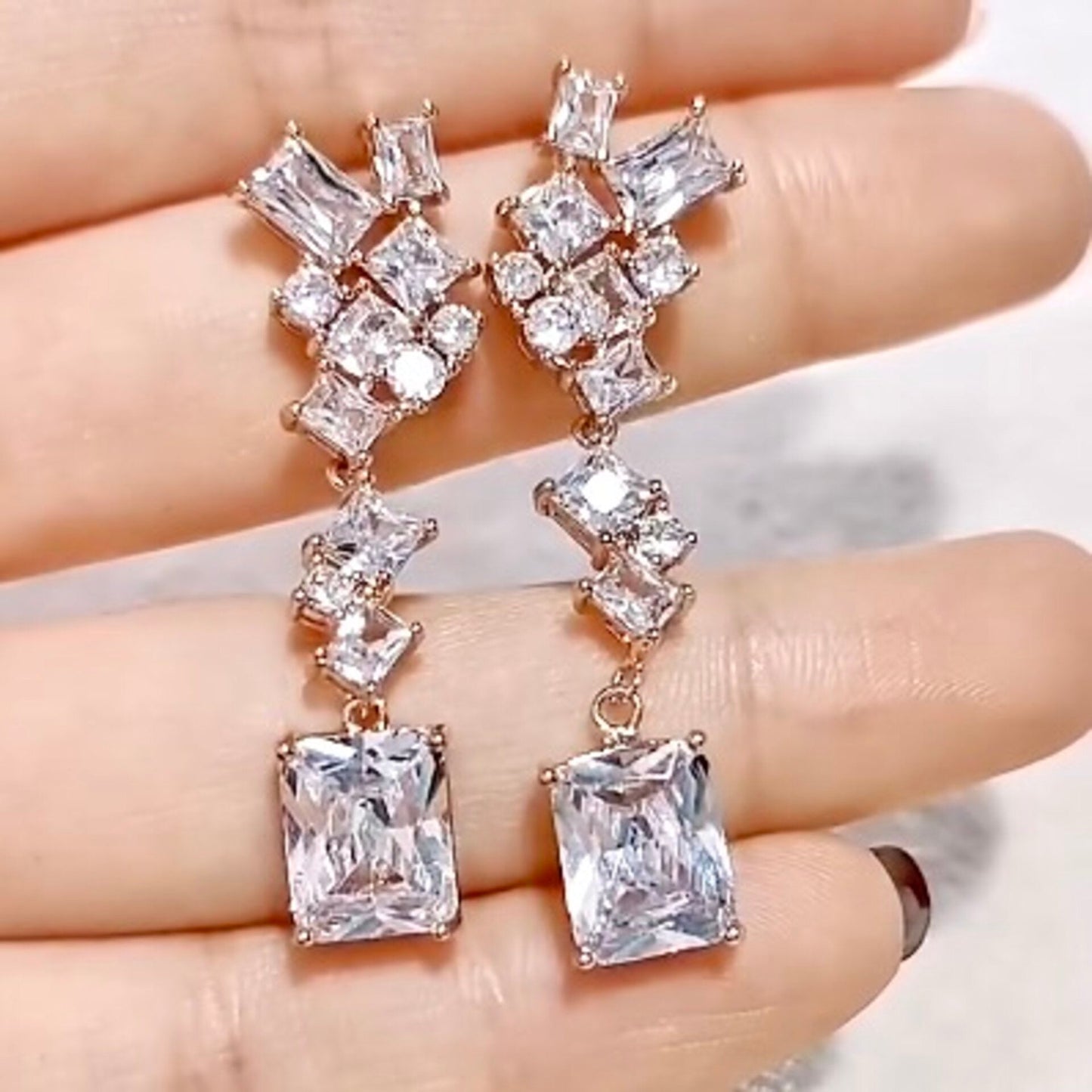 Sarissa - Cubic Zirconia Bridal Earrings - Available in Silver and Rose Gold