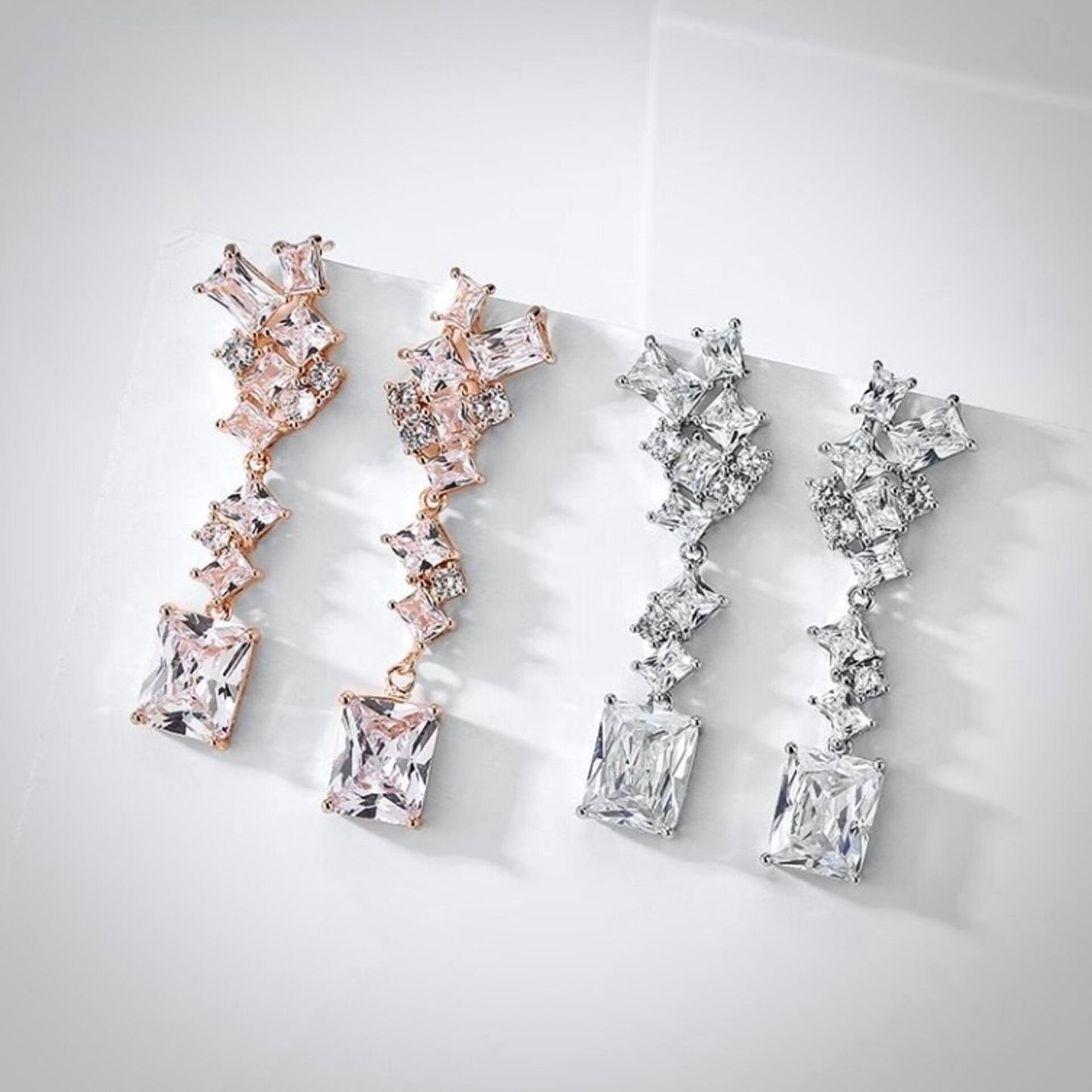 Sarissa - Cubic Zirconia Bridal Earrings - Available in Silver and Rose Gold