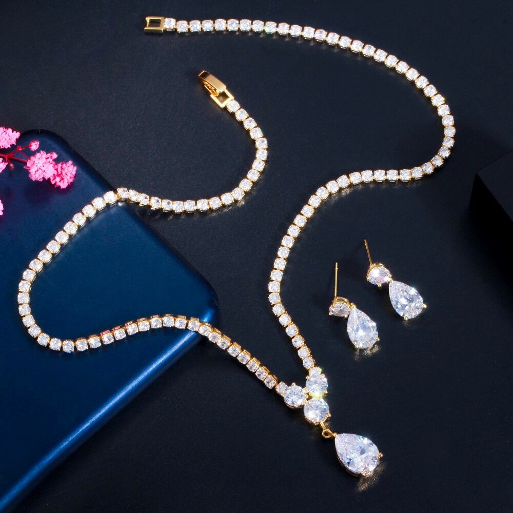 Kia - Cubic Zirconia Bridal Jewelry Set - Available in Silver and Gold