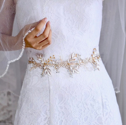 Ivy - Bohemian Opal Bridal Belt/Sash- Available in Gold and Silver