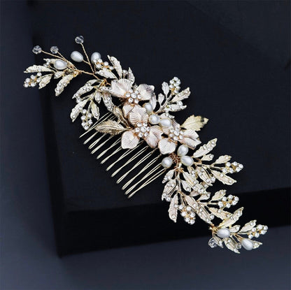 Galina - Pearl and Crystal Bridal Hair Comb- Available in Gold and Silver