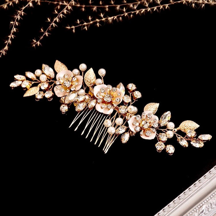 Janet - Gold Pearl Bridal Hair Comb