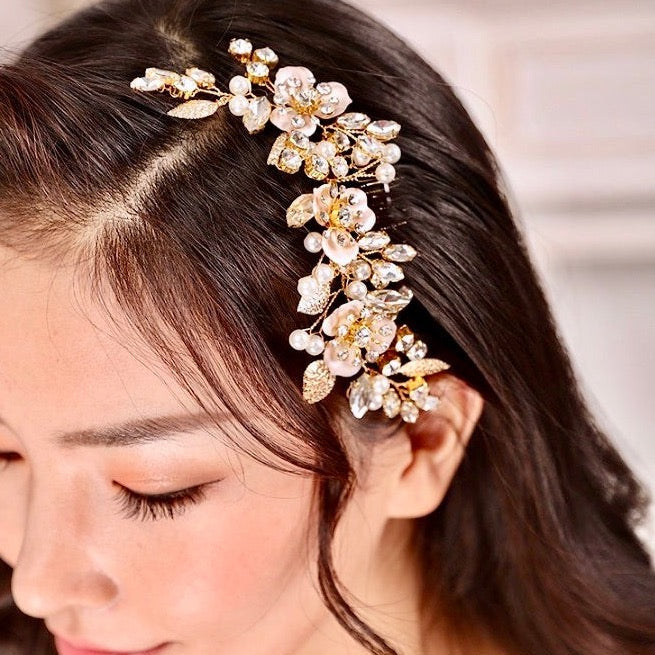 Janet - Gold Pearl Bridal Hair Comb