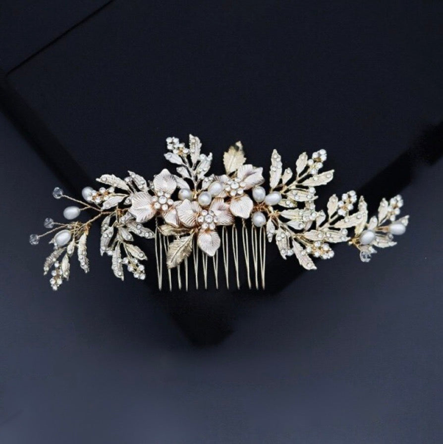 Galina - Pearl and Crystal Bridal Hair Comb- Available in Gold and Silver