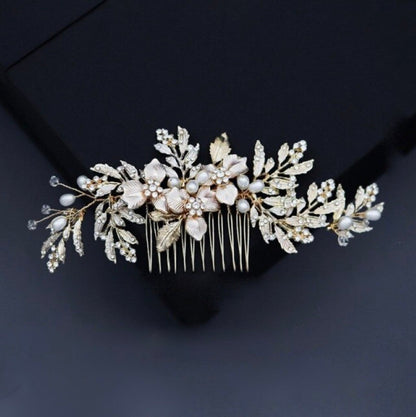Galina - Pearl and Crystal Bridal Hair Comb- Available in Gold and Silver