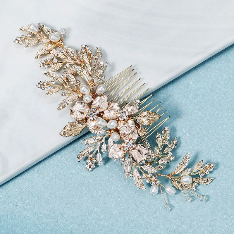 Galina - Pearl and Crystal Bridal Hair Comb- Available in Gold and Silver