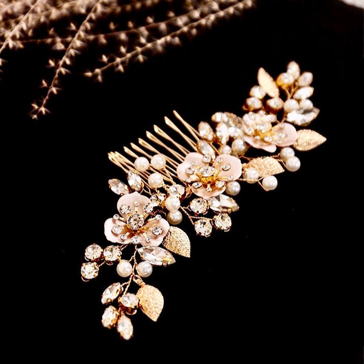Janet - Gold Pearl Bridal Hair Comb