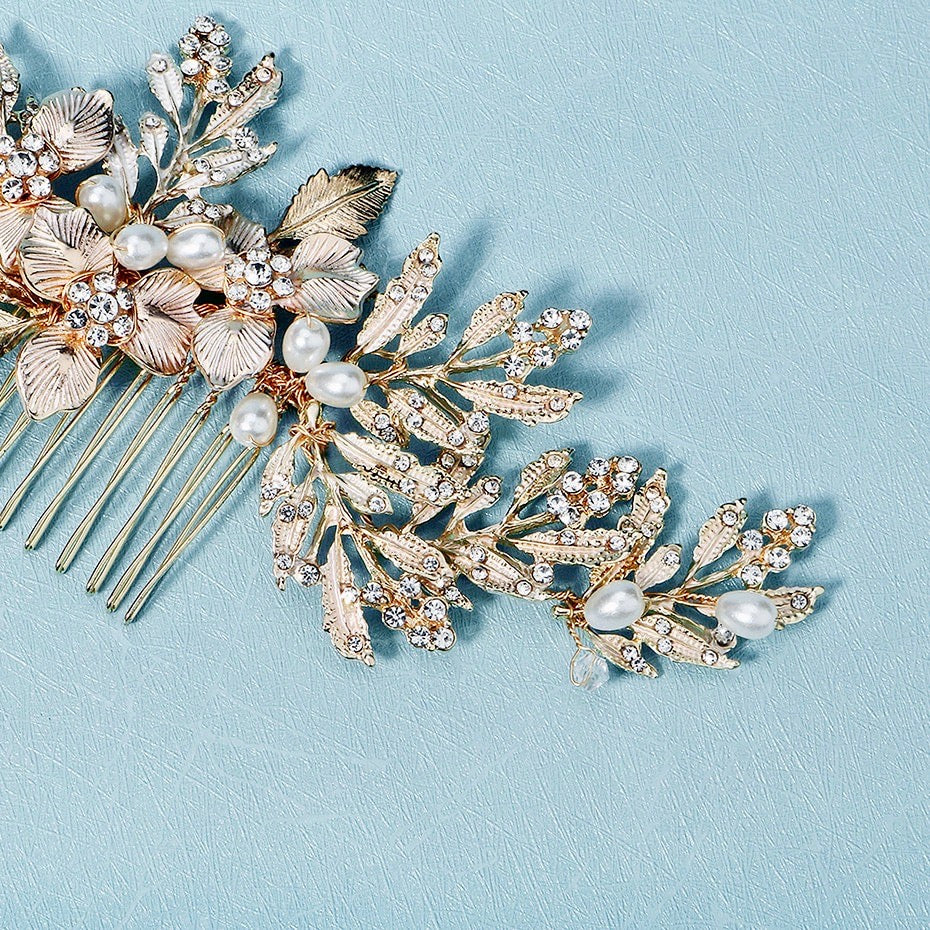 Galina - Pearl and Crystal Bridal Hair Comb- Available in Gold and Silver