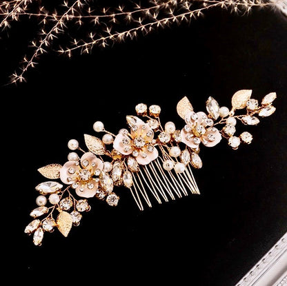 Janet - Gold Pearl Bridal Hair Comb
