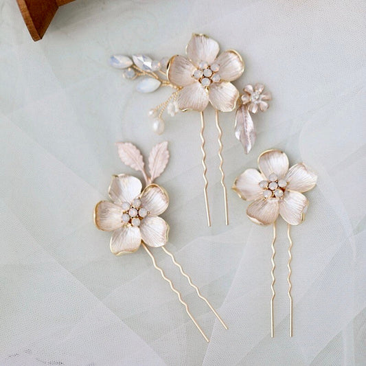 Yara -  Gold Opal Bridal Hair Pin Set