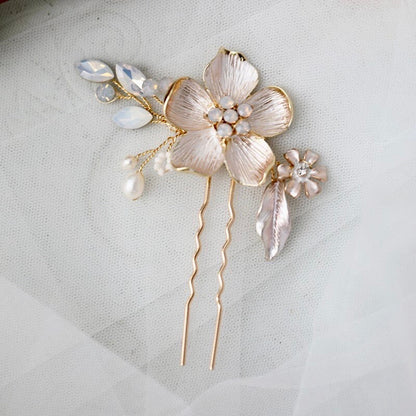 Yara -  Gold Opal Bridal Hair Pin Set