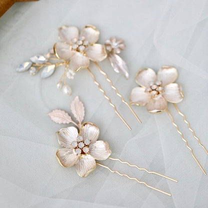 Yara -  Gold Opal Bridal Hair Pin Set