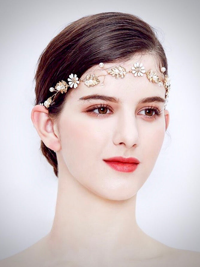 "Jaclyn" - Gold Pearl and Crystal Bridal Headband