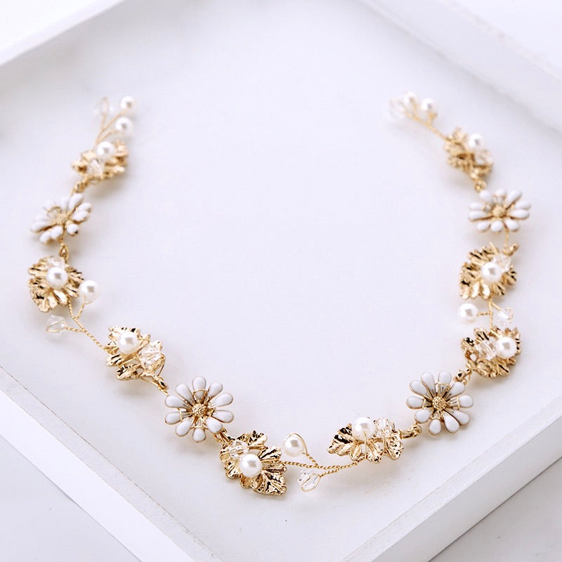 "Jaclyn" - Gold Pearl and Crystal Bridal Headband