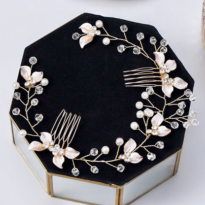 Demi - Pearl and Crystal Bridal Headband / Hair Vine - Available in Yellow Gold, Silver and Rose Gold