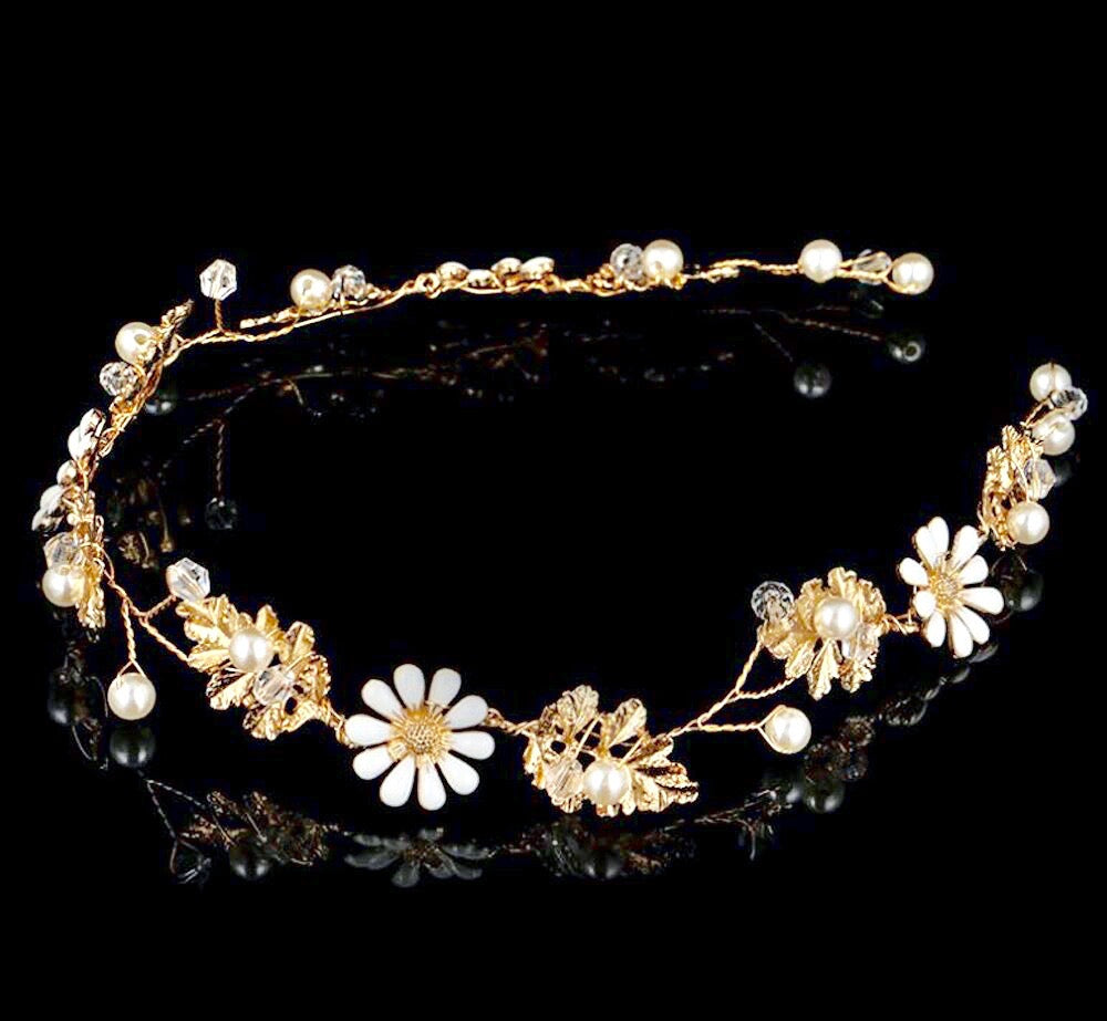 "Jaclyn" - Gold Pearl and Crystal Bridal Headband