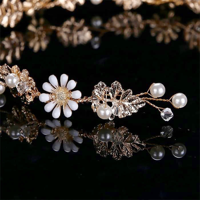 "Jaclyn" - Gold Pearl and Crystal Bridal Headband