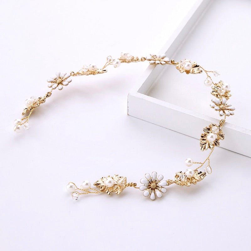 "Jaclyn" - Gold Pearl and Crystal Bridal Headband