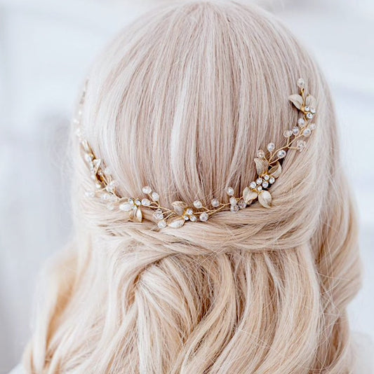 Demi - Pearl and Crystal Bridal Headband / Hair Vine - Available in Yellow Gold, Silver and Rose Gold