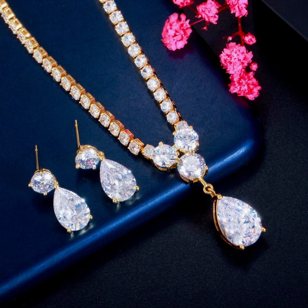 Kia - Cubic Zirconia Bridal Jewelry Set - Available in Silver and Gold