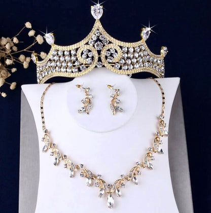 "Iolanda" - Gold Bridal 3-Piece Jewelry Set With Tiara