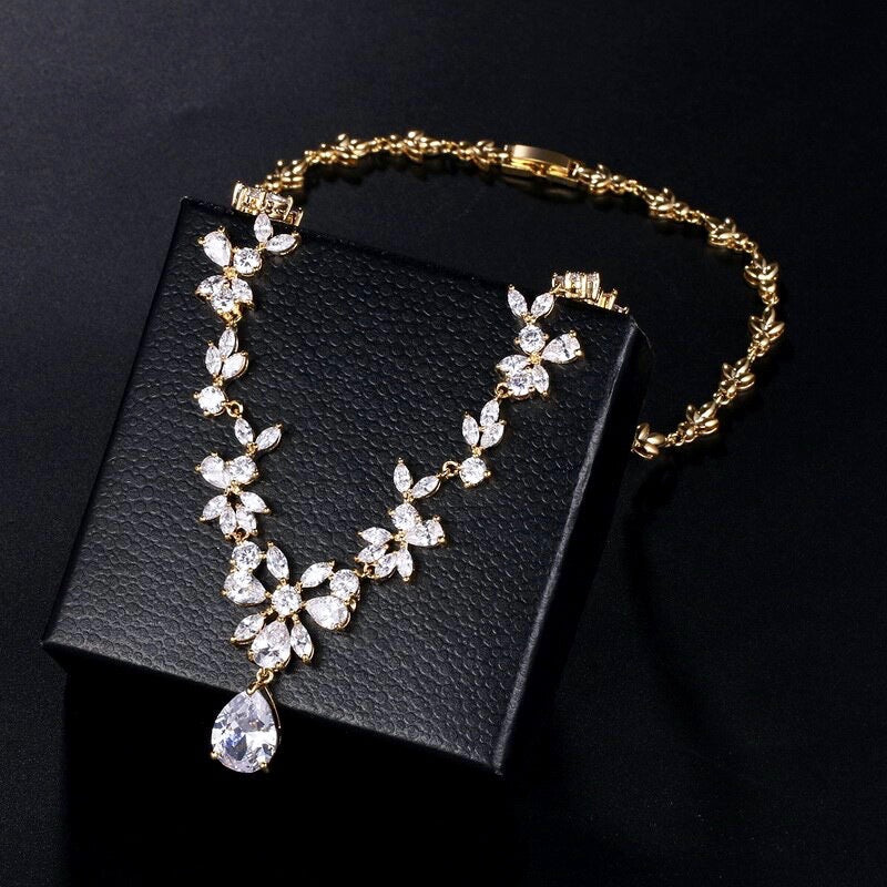 Amber - Cubic Zirconia Bridal Jewelry Set - Available in Silver, Yellow Gold and Rose Gold