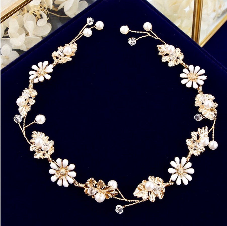 "Jaclyn" - Gold Pearl and Crystal Bridal Headband