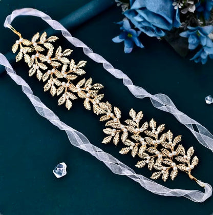 "Laurel" - Gold Pearl Bridal Headband