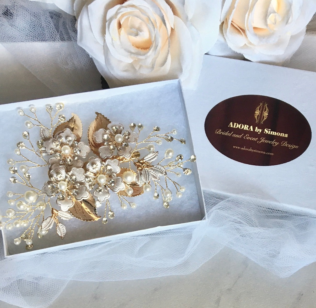 Logan - Gold Pearl Bridal Hair Clip