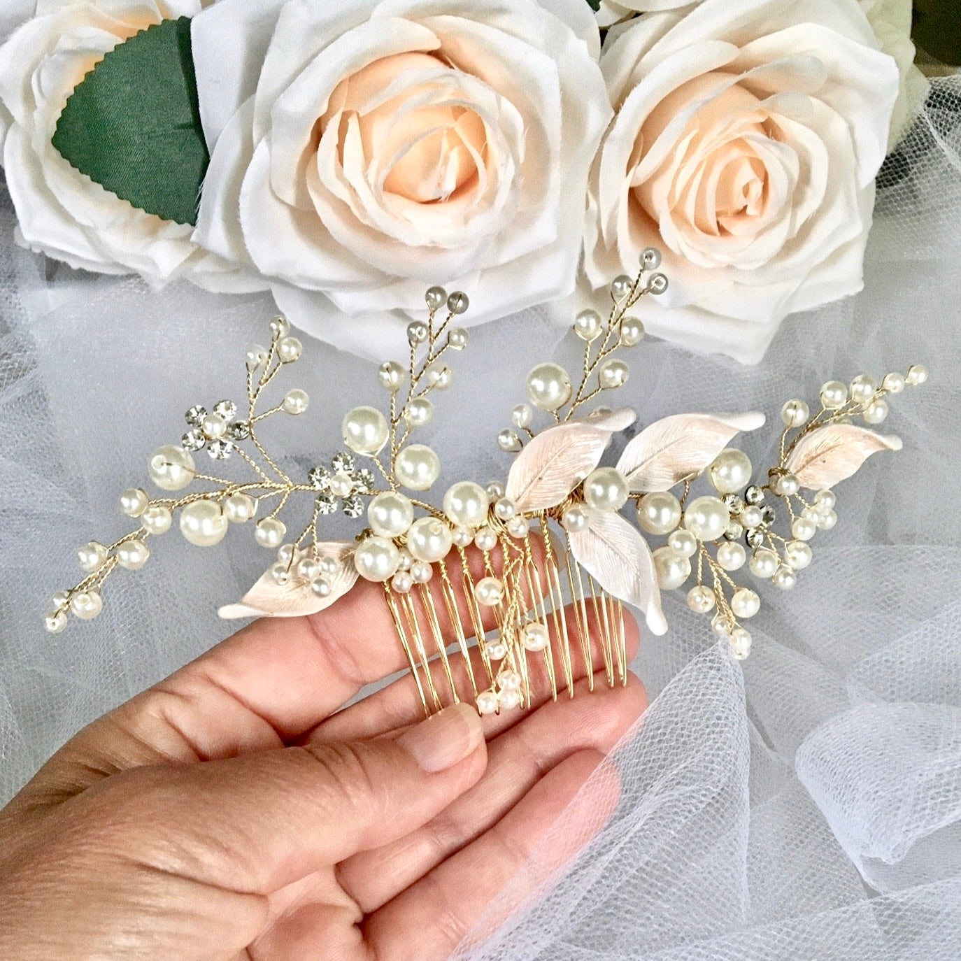Chandra - Pearl Bridal Hair Comb - Available in Gold and Silver