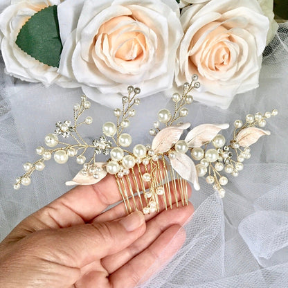 Chandra - Pearl Bridal Hair Comb - Available in Gold and Silver
