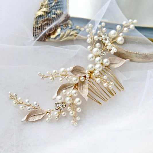 Chandra - Pearl Bridal Hair Comb - Available in Gold and Silver