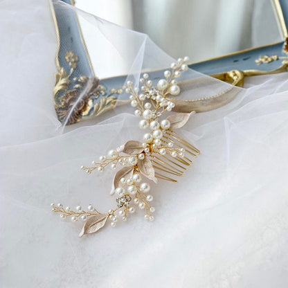 Chandra - Pearl Bridal Hair Comb - Available in Gold and Silver