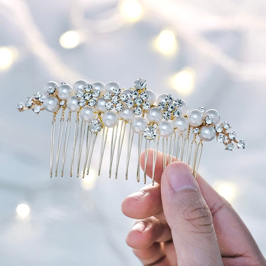 Bertha - Gold Pearl Bridal Hair Comb
