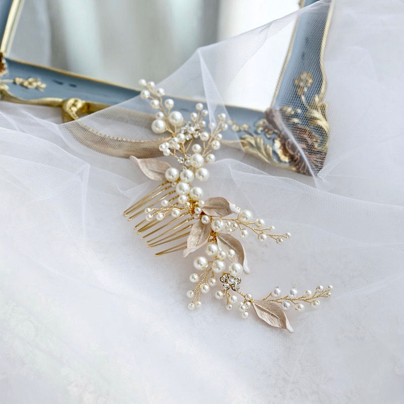 Chandra - Pearl Bridal Hair Comb - Available in Gold and Silver