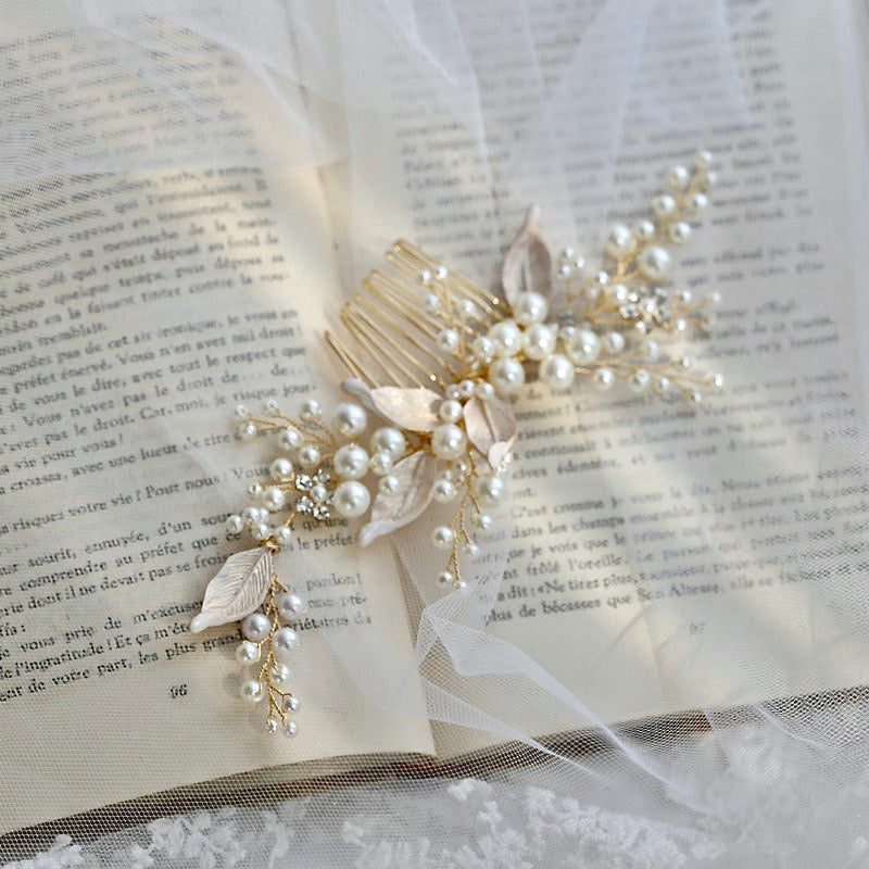 Chandra - Pearl Bridal Hair Comb - Available in Gold and Silver