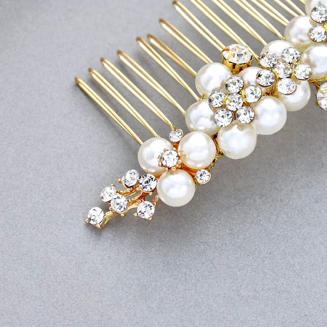 Bertha - Gold Pearl Bridal Hair Comb