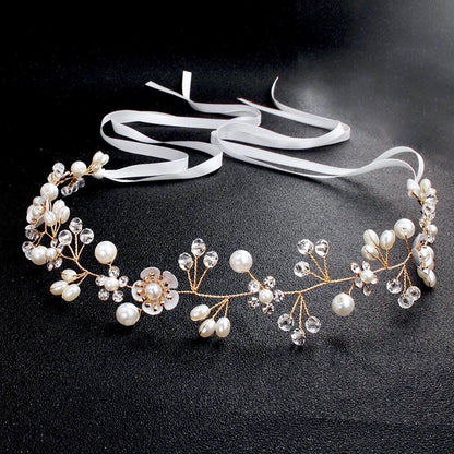 "Noreen" - Gold Pearl and Crystal Bridal Headband
