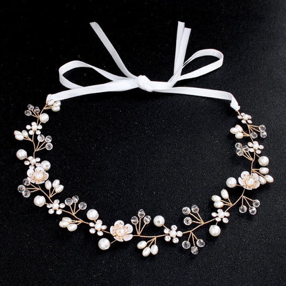 "Noreen" - Gold Pearl and Crystal Bridal Headband