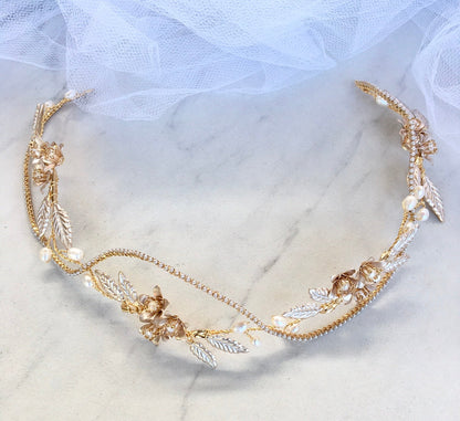 "Johanna" - Gold Pearl Bridal Headband