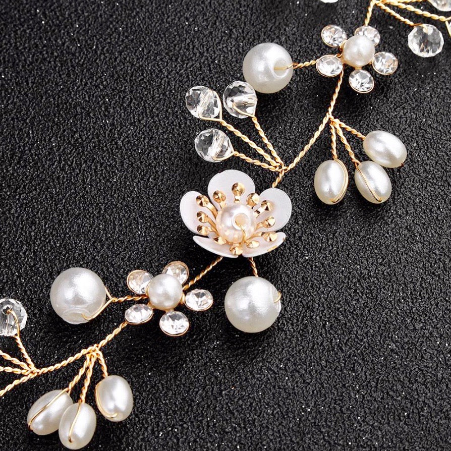 "Noreen" - Gold Pearl and Crystal Bridal Headband