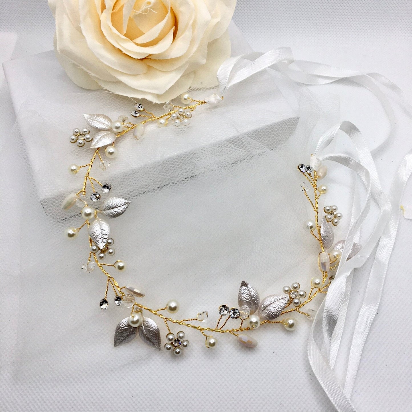 Gladys - Romantic Floral Bridal Headband / Hair Vine