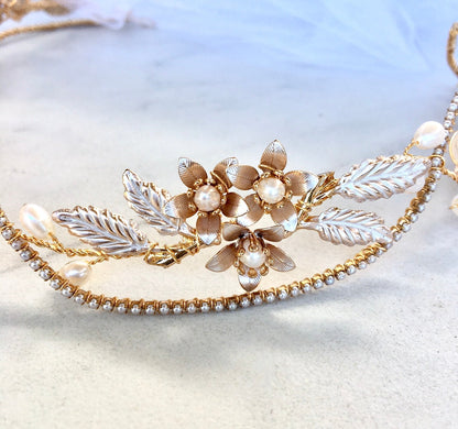 "Johanna" - Gold Pearl Bridal Headband