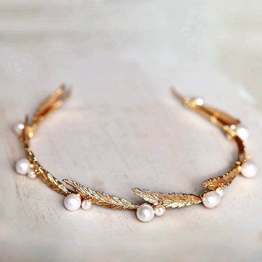 "Finley" - Gold Freshwater Pearl Bridal Headband