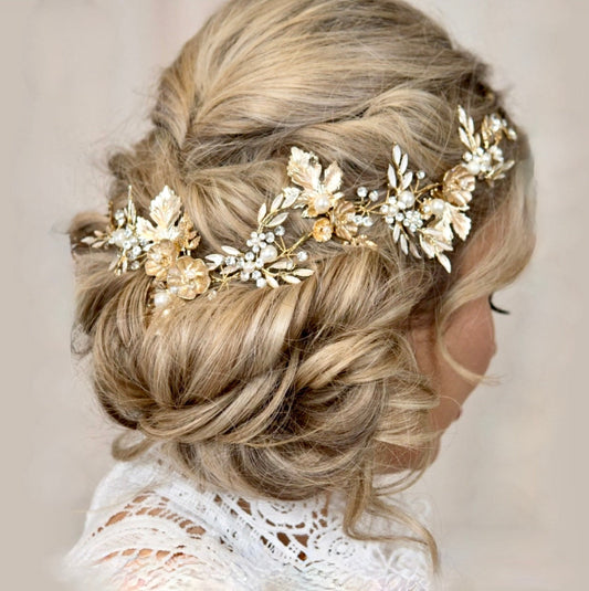 "Charmaine" - Gold Pearl Bridal Headdress