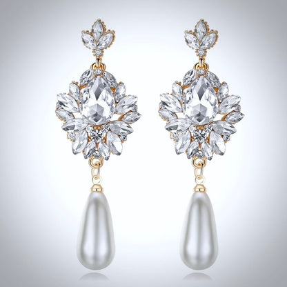 Valencia - Pearl and Crystal Bridal Earrings - Available in Silver and Gold